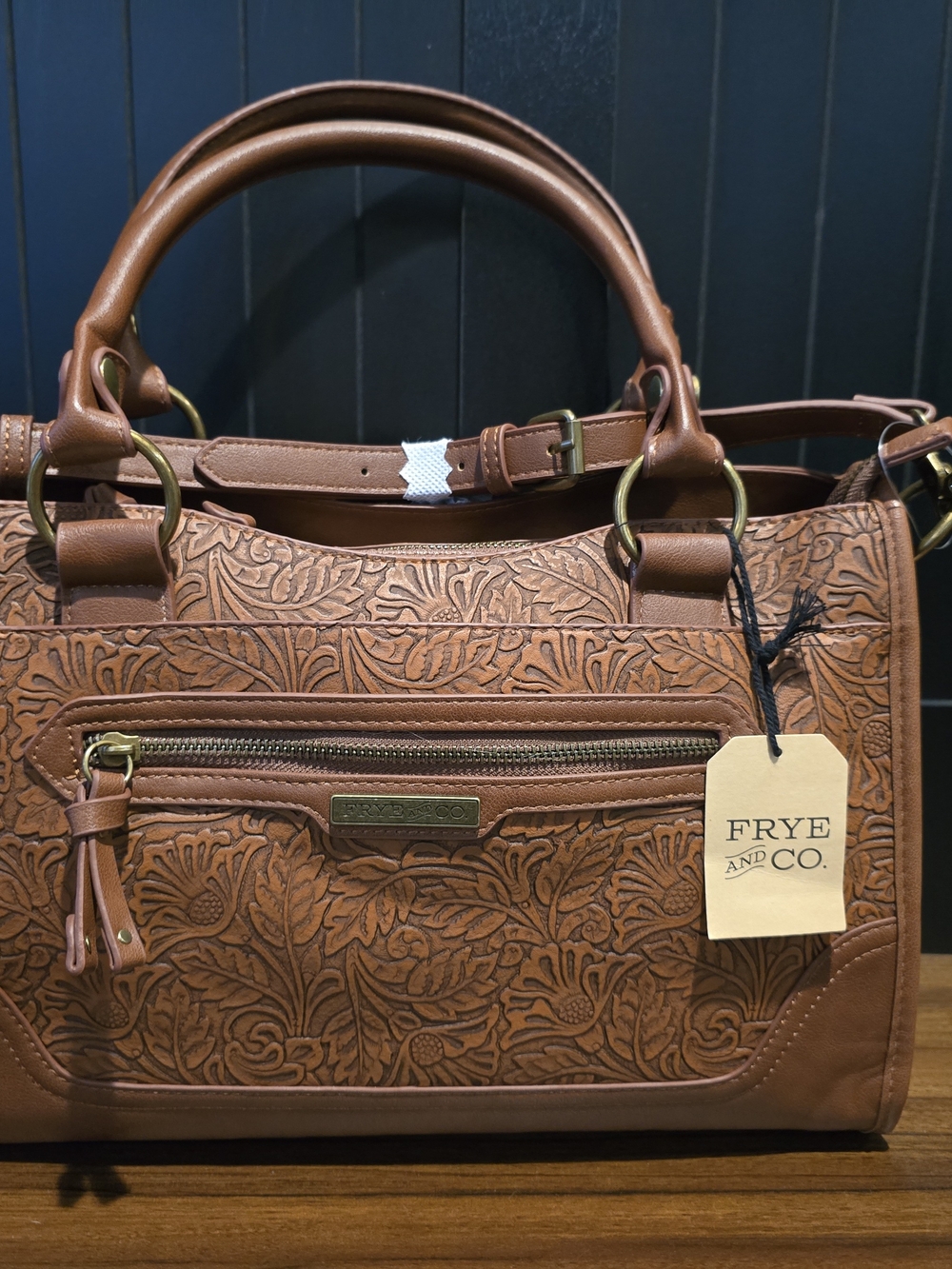 NWT Frye Floral Embossed Leather Satchel in Brown